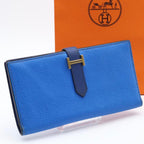 Hermes Bearn Souffle Verso Wallet Chevre Blue