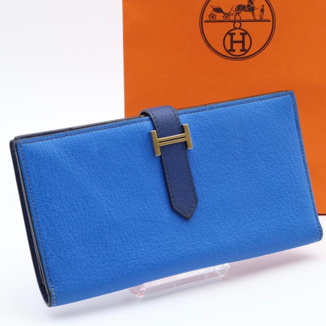 Hermes Bearn Souffle Verso Wallet Chevre Blue