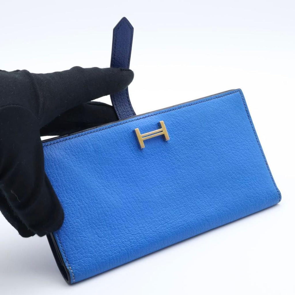 Hermes Bearn Souffle Verso Wallet Chevre Blue — view 2