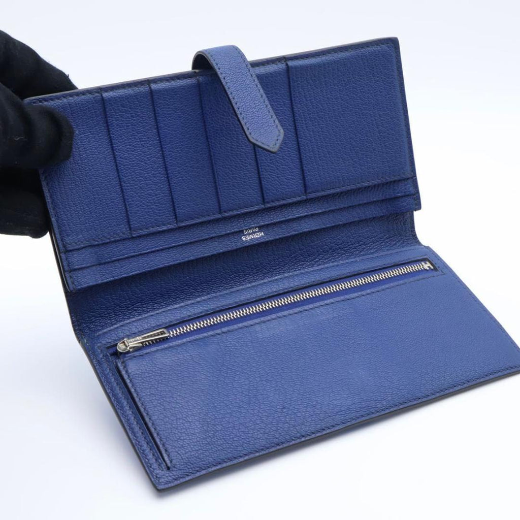 Hermes Bearn Souffle Verso Wallet Chevre Blue — view 3