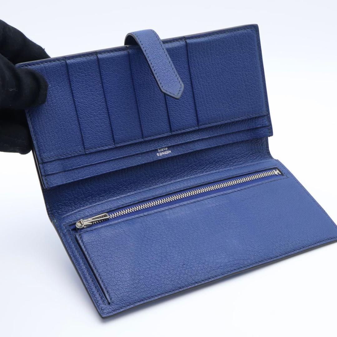 Hermes Bearn Souffle Verso Wallet Chevre Blue — view 3