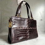 Saint Laurent Croco Embossed Handbag Brown