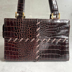 Saint Laurent Croco Embossed Handbag Brown — view 2
