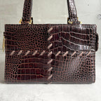 Saint Laurent Croco Embossed Handbag Brown — view 3