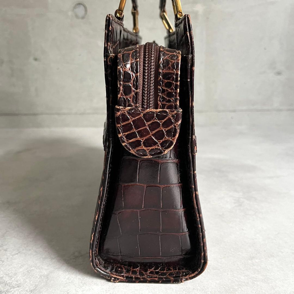 Saint Laurent Croco Embossed Handbag Brown — view 4