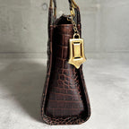 Saint Laurent Croco Embossed Handbag Brown — view 5