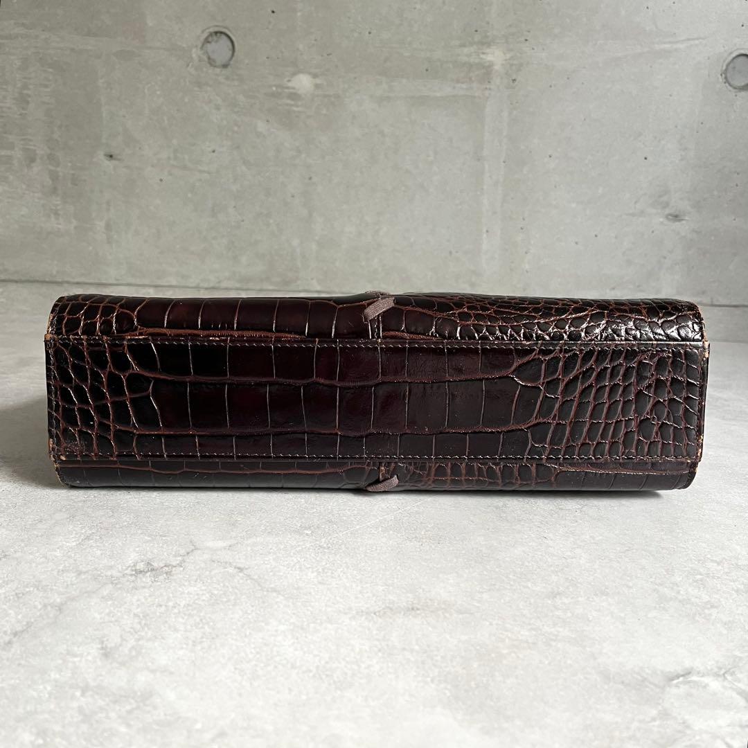 Saint Laurent Croco Embossed Handbag Brown — view 6