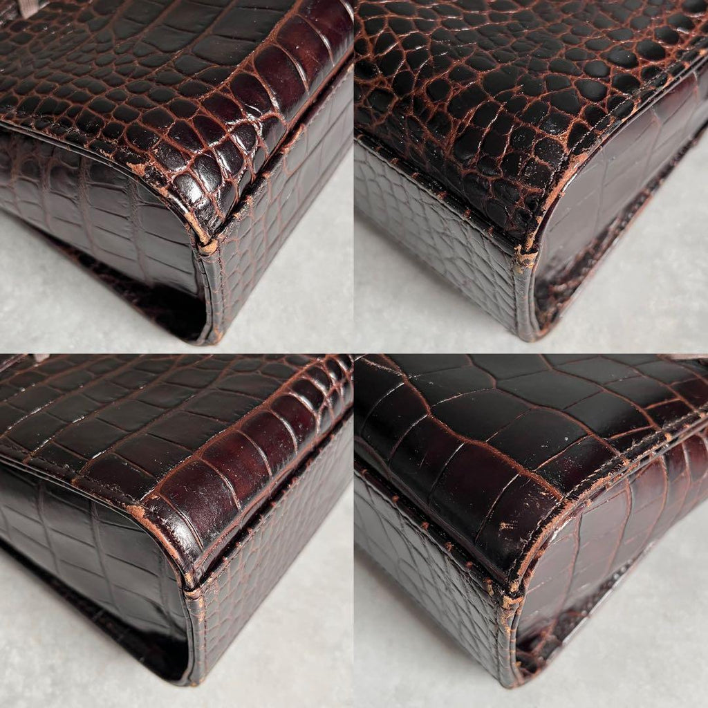 Saint Laurent Croco Embossed Handbag Brown — view 7