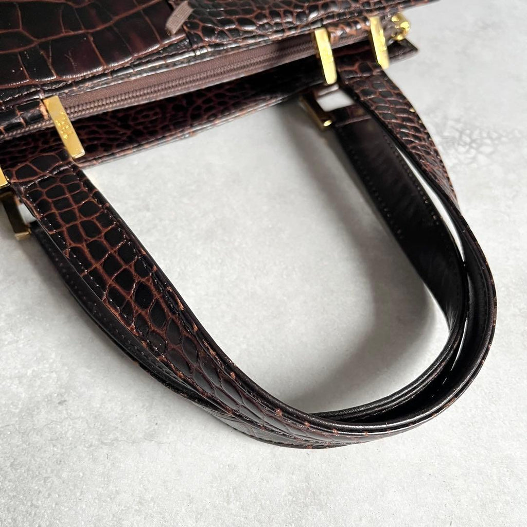 Saint Laurent Croco Embossed Handbag Brown — view 8