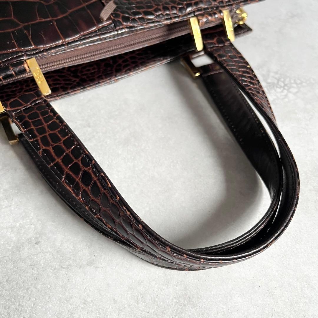 Saint Laurent Croco Embossed Handbag Brown — view 8