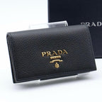 Prada Card Case Metal Logo Black Business Holder