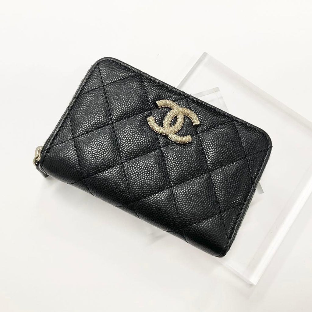 Chanel CC Logo Quilted Fragment Case Zip Wallet Coin Purse