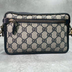 Gucci GG Shoulder Bag Navy Beige Leather Logo — view 2