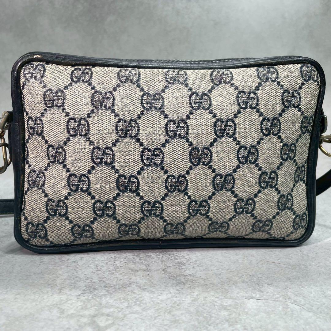 Gucci GG Shoulder Bag Navy Beige Leather Logo — view 3