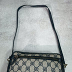 Gucci GG Shoulder Bag Navy Beige Leather Logo — view 4