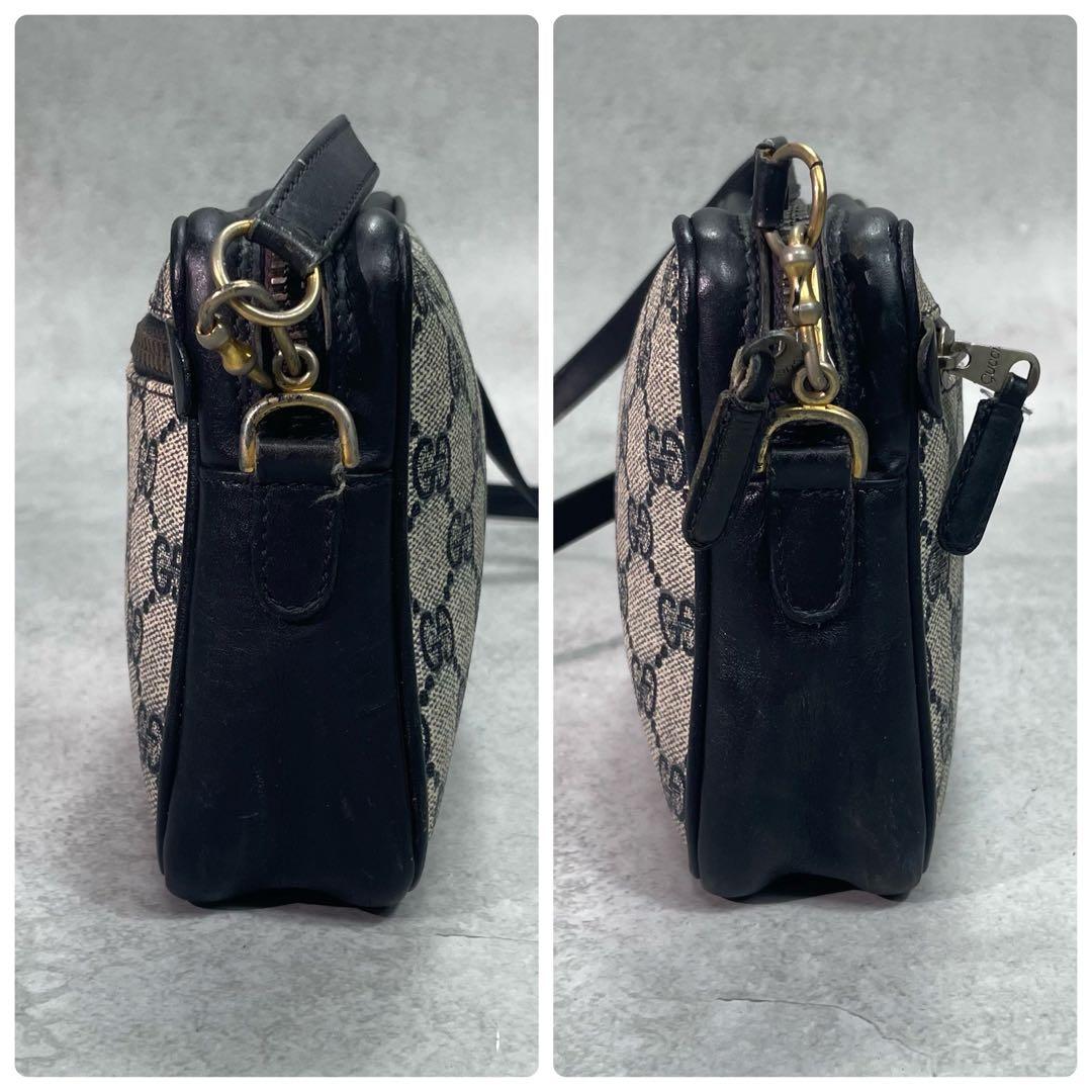 Gucci GG Shoulder Bag Navy Beige Leather Logo — view 7