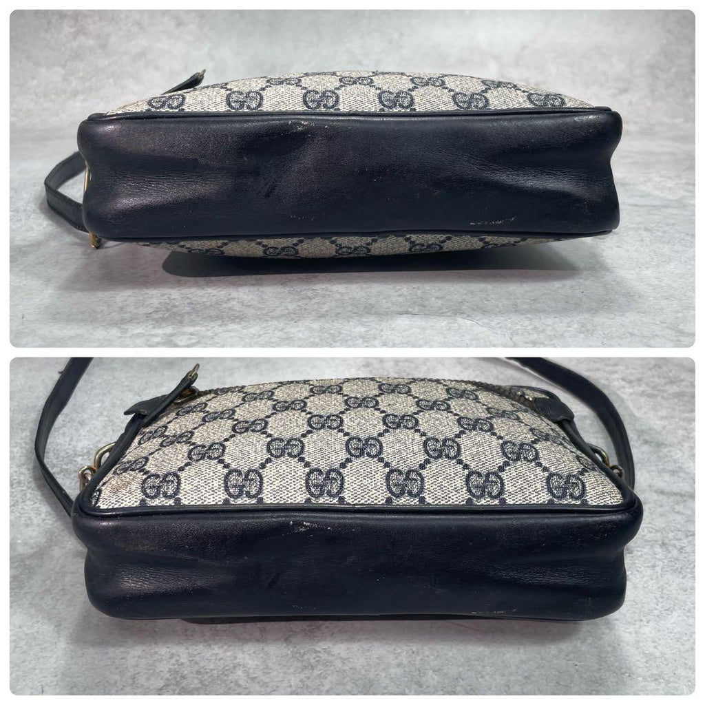 Gucci GG Shoulder Bag Navy Beige Leather Logo — view 8