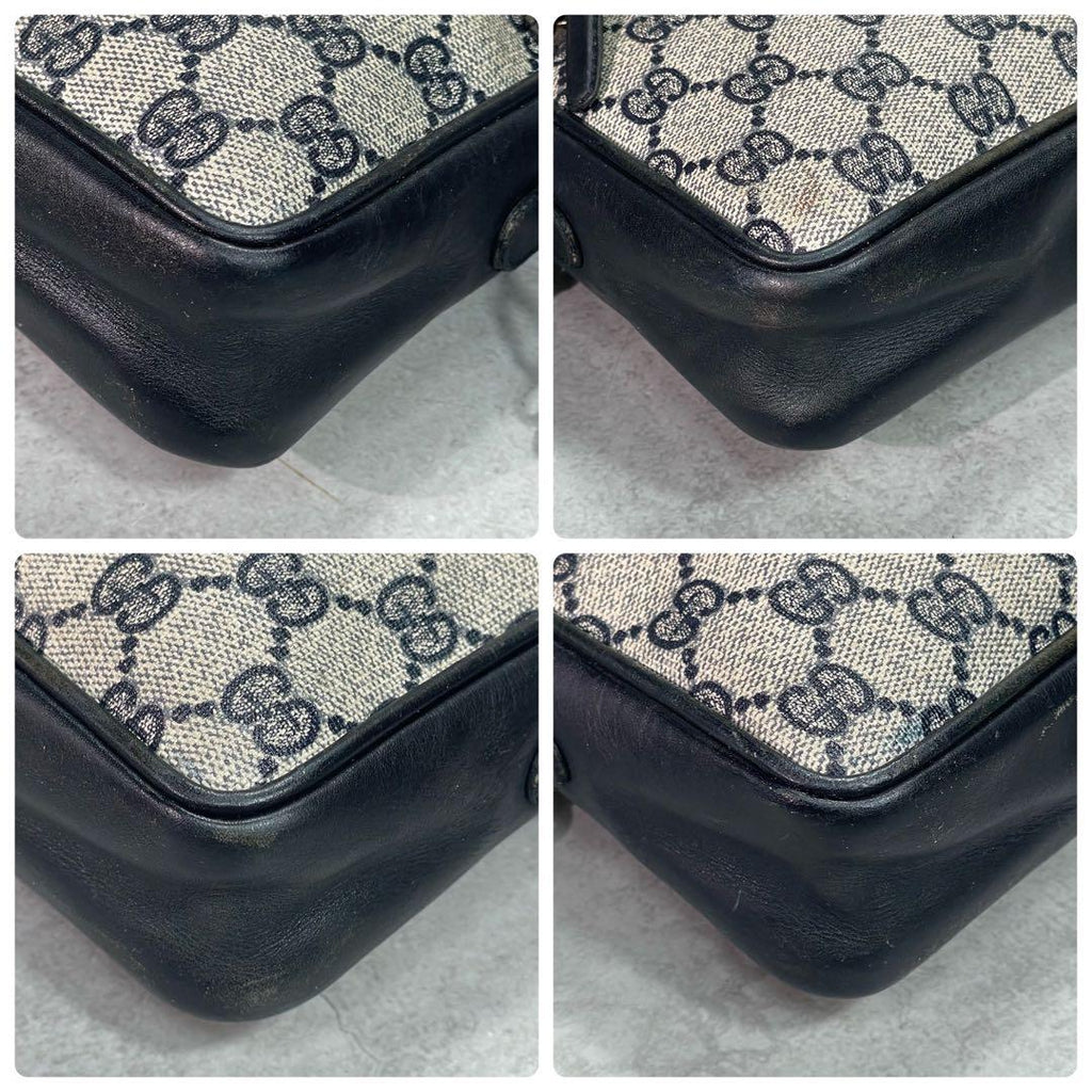 Gucci GG Shoulder Bag Navy Beige Leather Logo — view 9