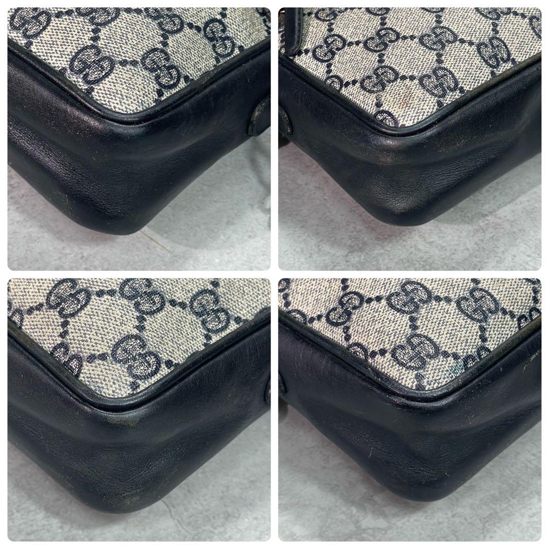 Gucci GG Shoulder Bag Navy Beige Leather Logo — view 9