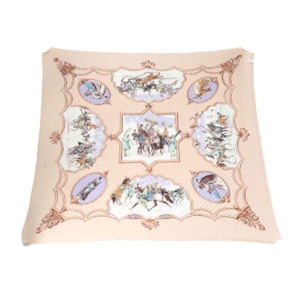 Hermes Pleated Carre Scarf Mughal Dynasty Horse Pink Beige — view 3