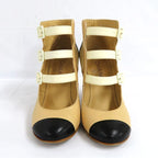 Chanel Short Boots Ankle Strap Coco Mark 35.5 Beige Black White — view 2
