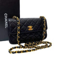 Chanel Mini Quilted Chain Shoulder Bag Turnlock Black