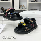 Dior Dio le Act Floral Pattern Embroidered Velcro Sandals