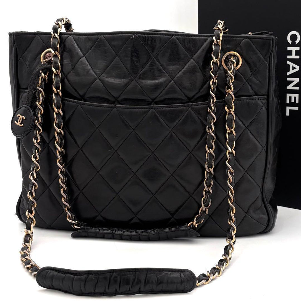 Chanel Quilted Tote Bag Chain Lambskin Black