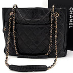 Chanel Quilted Tote Bag Chain Lambskin Black