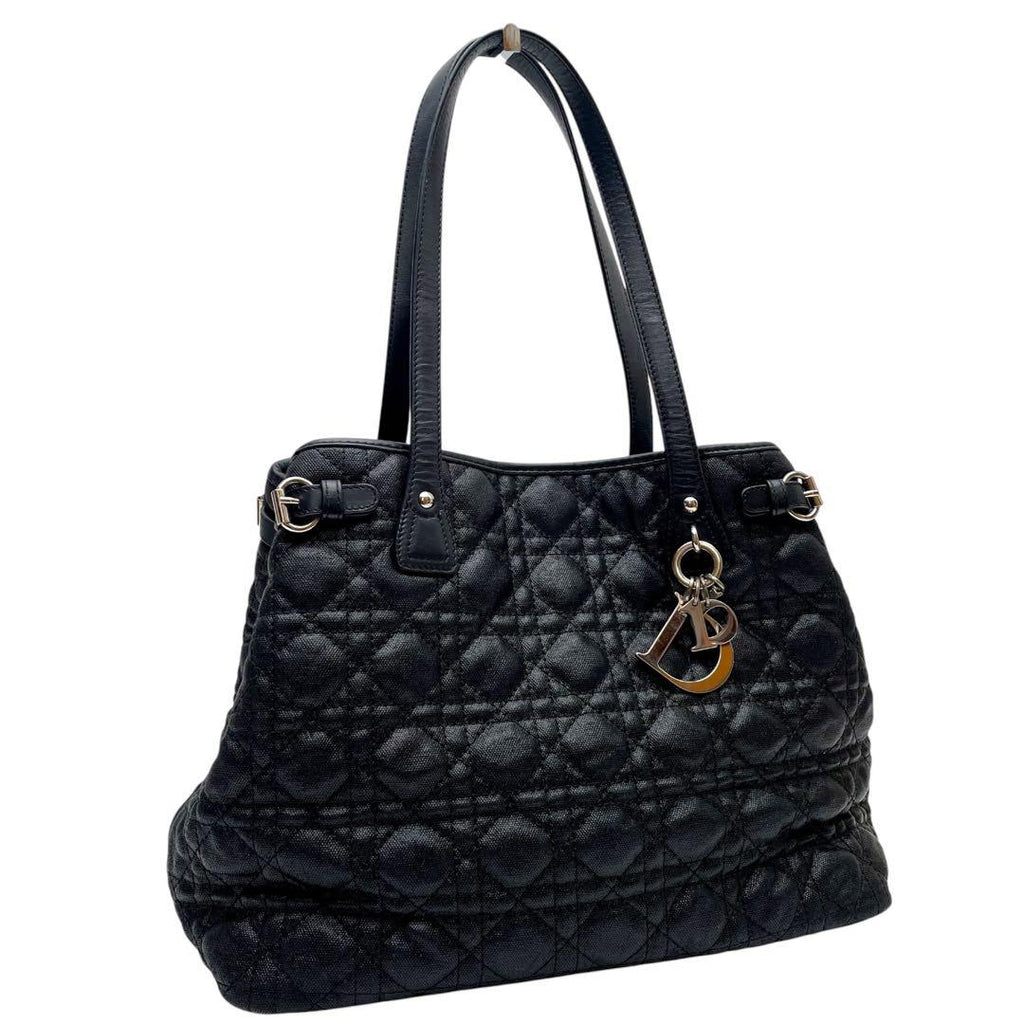 Dior Cannage Panarea Canvas Leather Tote Bag Black