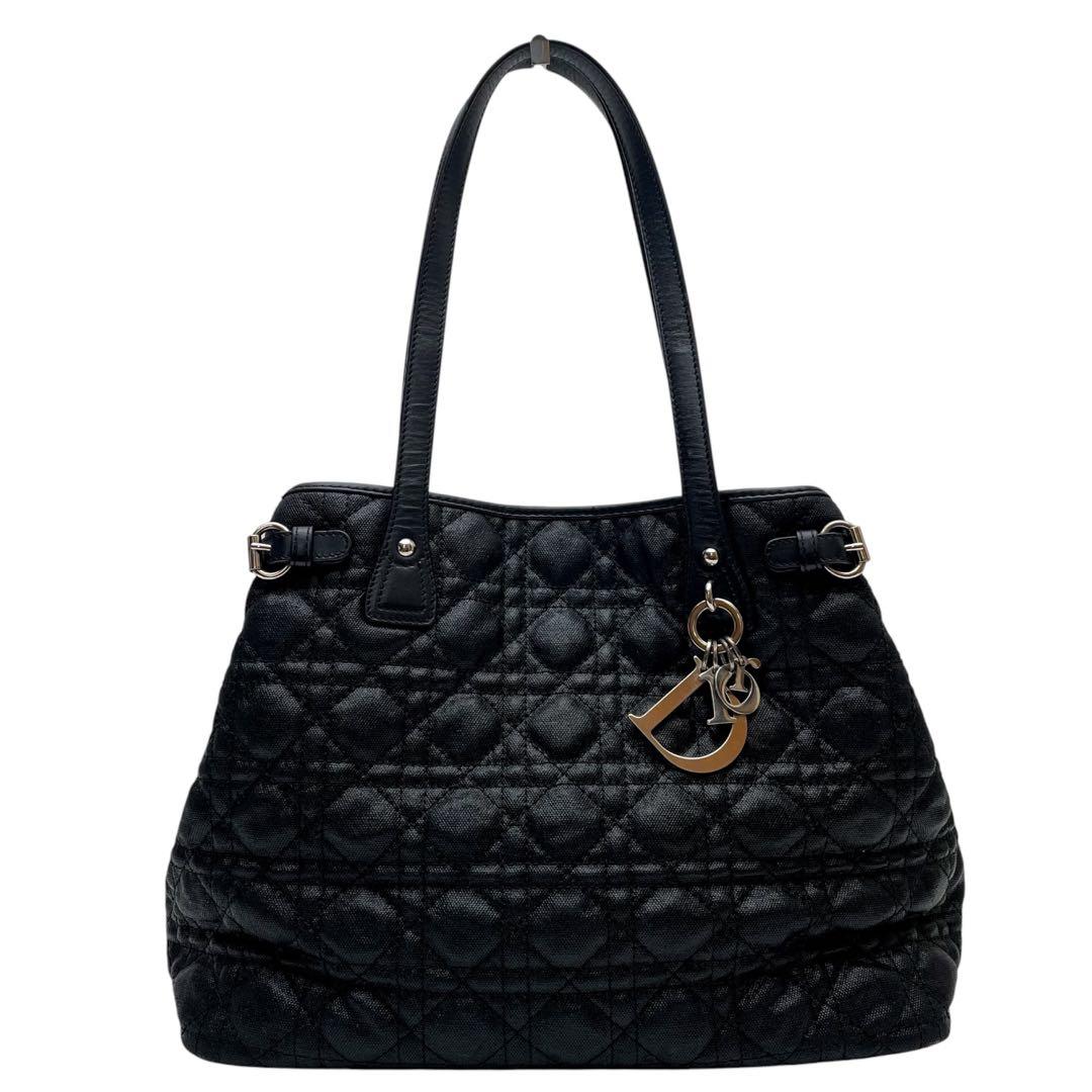 Dior Cannage Panarea Canvas Leather Tote Bag Black — view 2