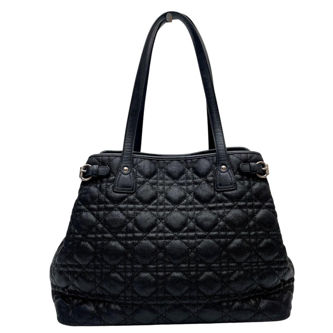 Dior Cannage Panarea Canvas Leather Tote Bag Black — view 3