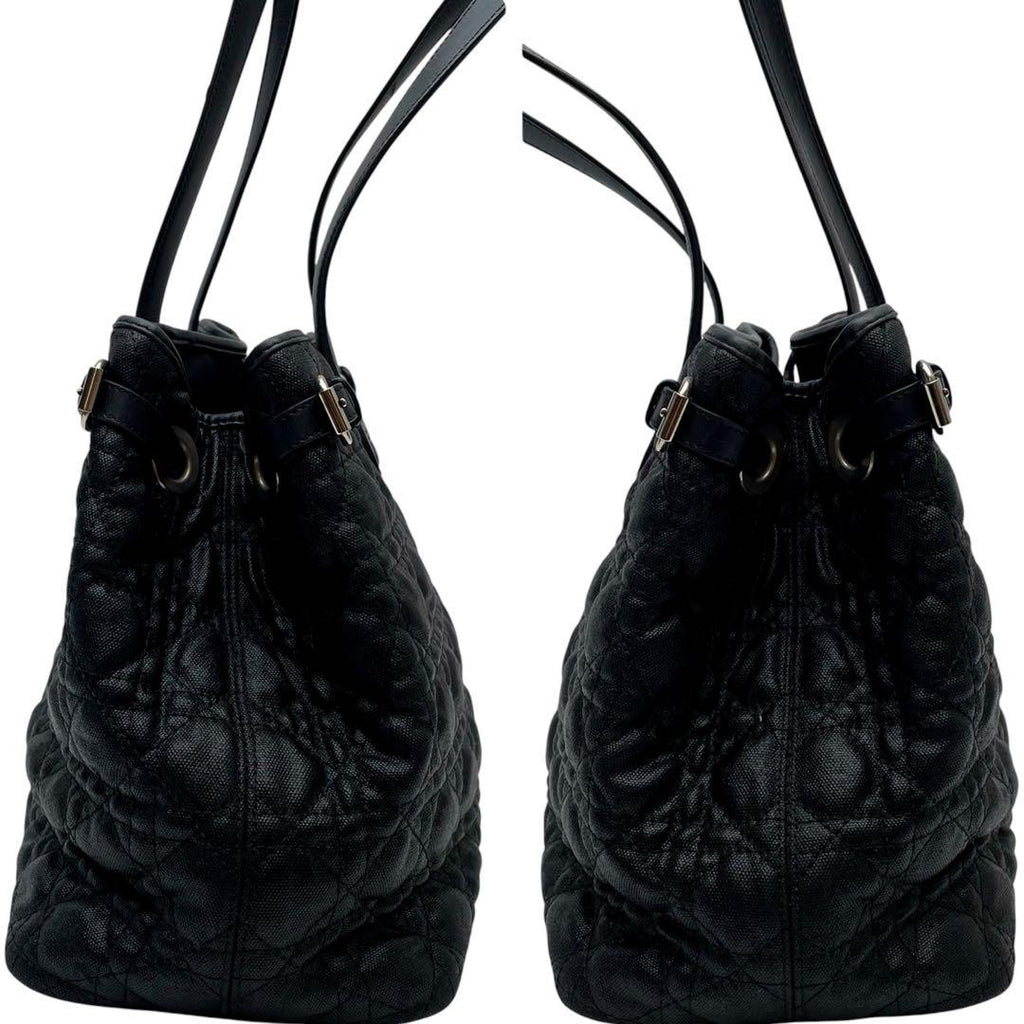 Dior Cannage Panarea Canvas Leather Tote Bag Black — view 4
