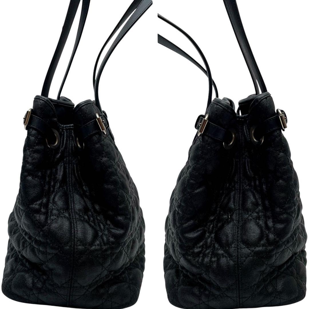 Dior Cannage Panarea Canvas Leather Tote Bag Black — view 4