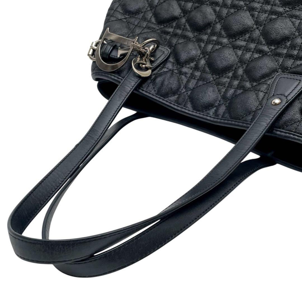 Dior Cannage Panarea Canvas Leather Tote Bag Black — view 7