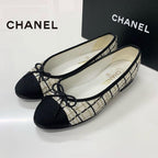 Chanel Ballerina CC Logo Tweed Fabric Ribbon Ballet Shoes