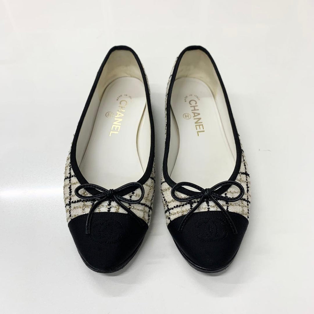 Chanel Ballerina CC Logo Tweed Fabric Ribbon Ballet Shoes — view 2