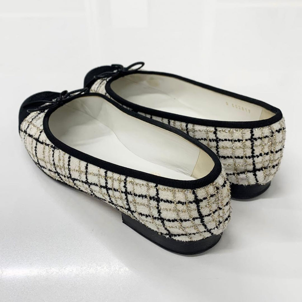 Chanel Ballerina CC Logo Tweed Fabric Ribbon Ballet Shoes — view 4