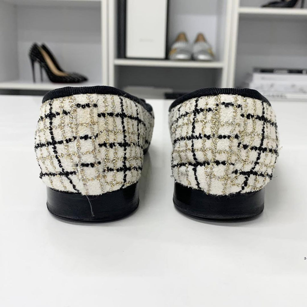 Chanel Ballerina CC Logo Tweed Fabric Ribbon Ballet Shoes — view 5