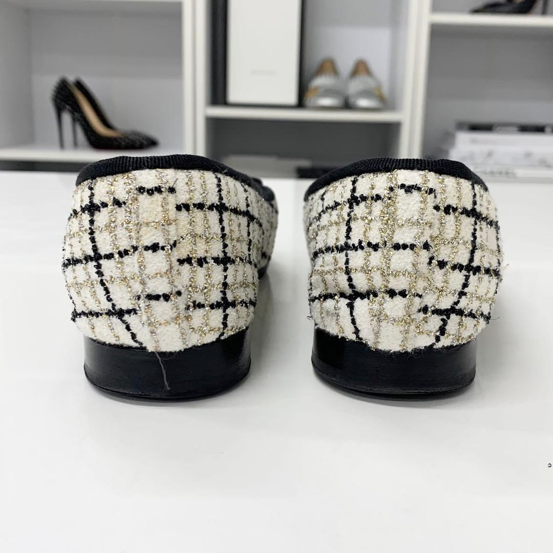Chanel Ballerina CC Logo Tweed Fabric Ribbon Ballet Shoes — view 5