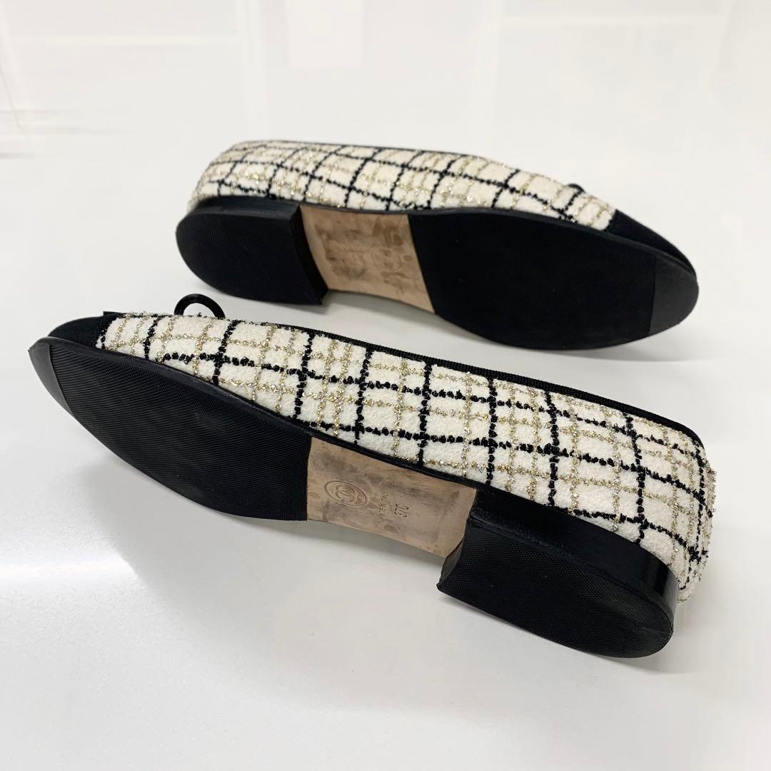 Chanel Ballerina CC Logo Tweed Fabric Ribbon Ballet Shoes — view 6