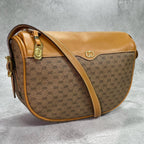 Gucci GG Shoulder Bag Brown Leather Logo Gold