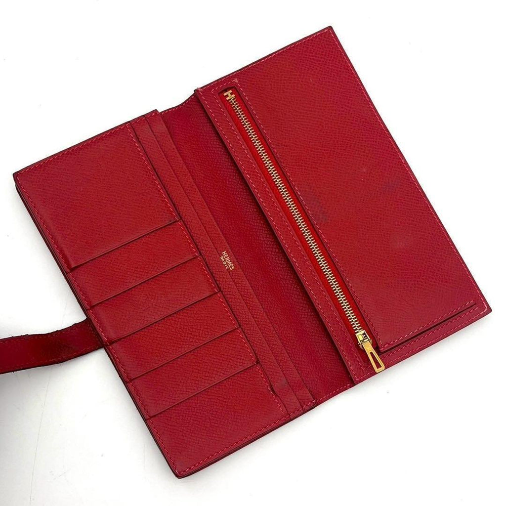 Hermes Bearn Soufflet Red Fold Wallet Bifold Leather — view 3