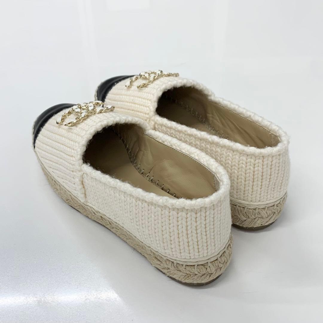 Chanel CC Logo Espadrille Fabric Leather Flat Shoes — view 4