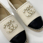 Chanel CC Logo Espadrille Fabric Leather Flat Shoes — view 9