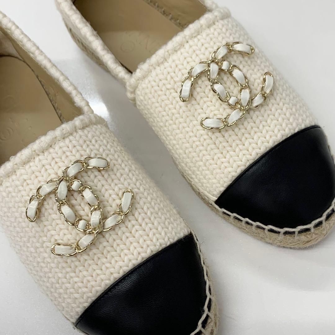 Chanel CC Logo Espadrille Fabric Leather Flat Shoes — view 9
