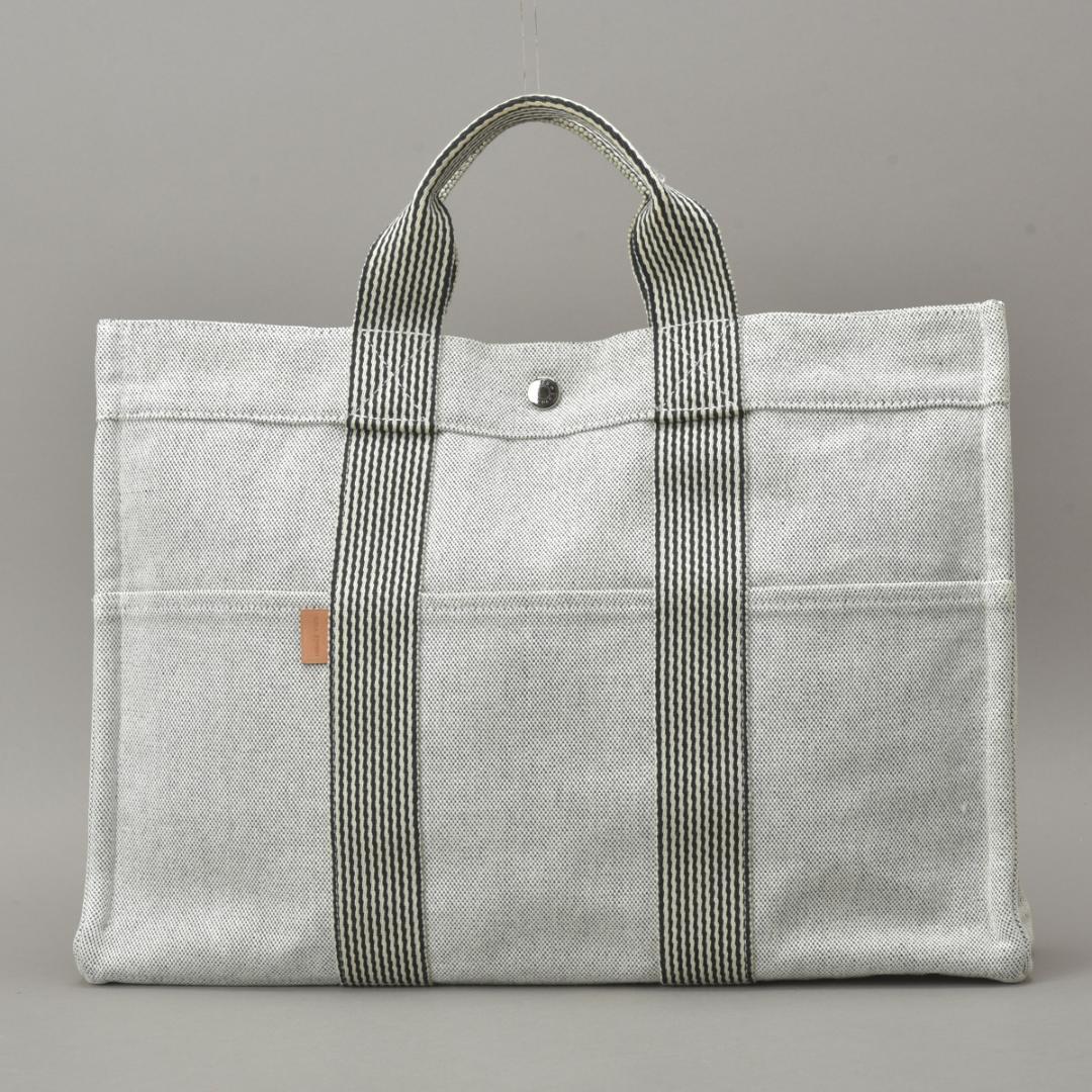 Hermes New Fourre Tout MM Tote Canvas Gray Black