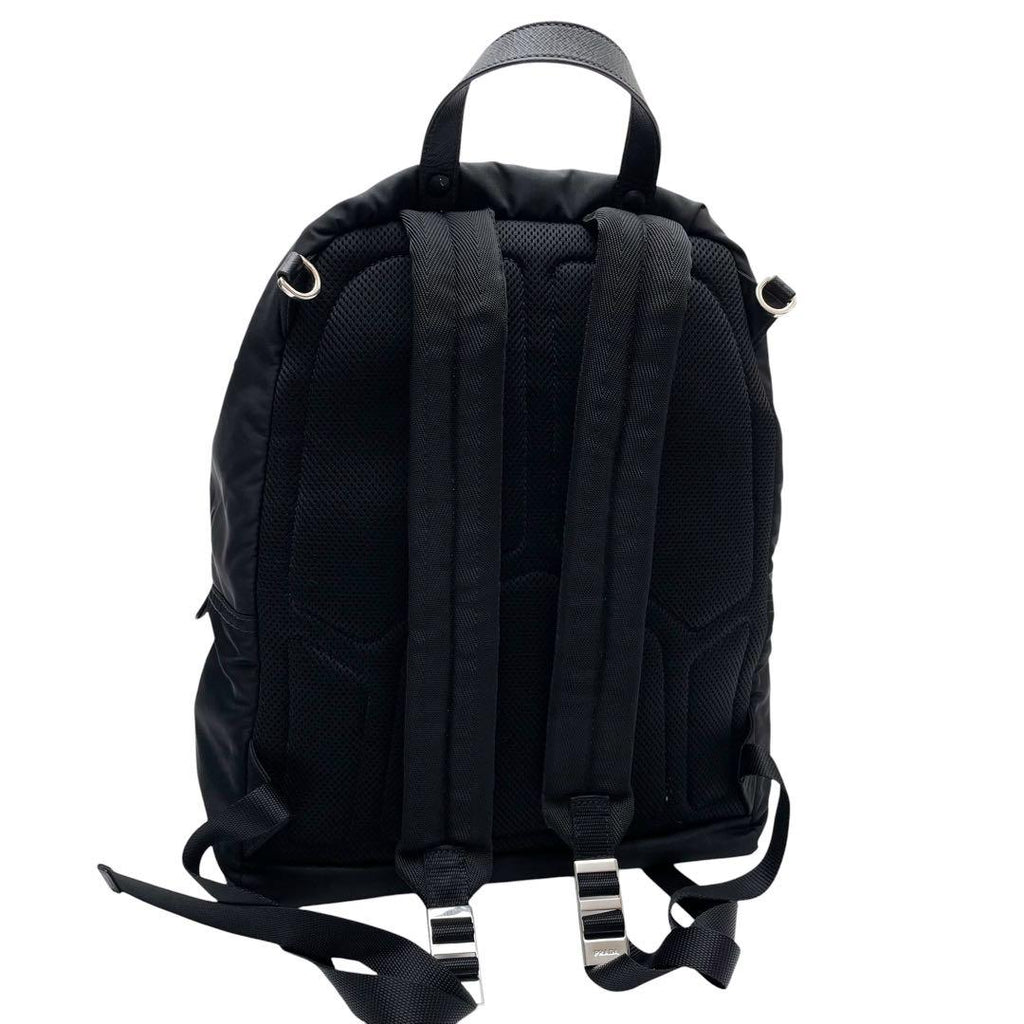 Prada Nylon Leather Triangle Plate Logo Backpack Black — view 2