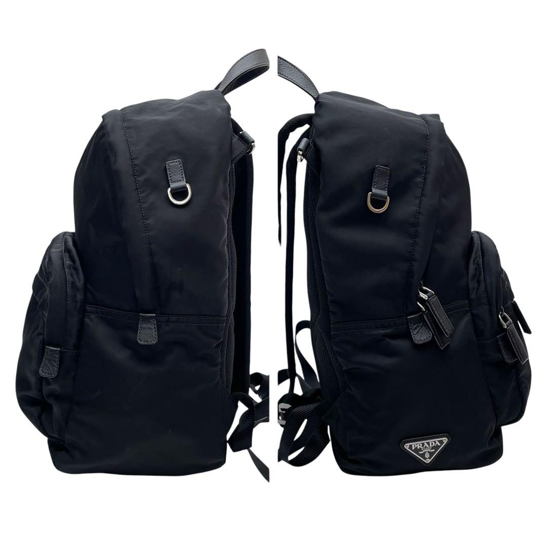 Prada Nylon Leather Triangle Plate Logo Backpack Black — view 3