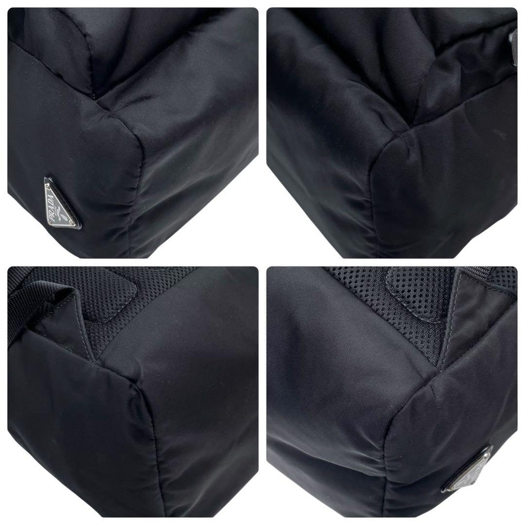 Prada Nylon Leather Triangle Plate Logo Backpack Black — view 5